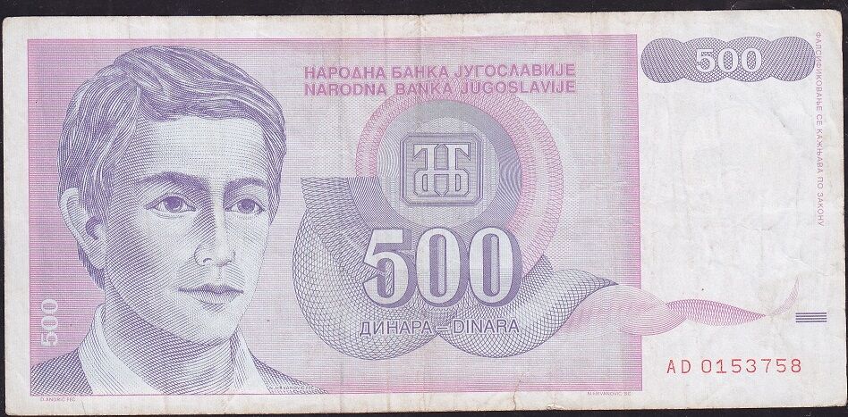 Yugoslavya 500 Dinar 1992 Çok Temiz