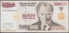 7.Emisyon 5 000 000 Lira J45 405650 Çok Temiz+