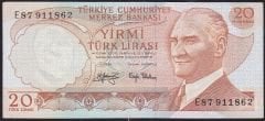 6.Emisyon 3.Tertip 20 Lira E87 911862 Çok Temiz+