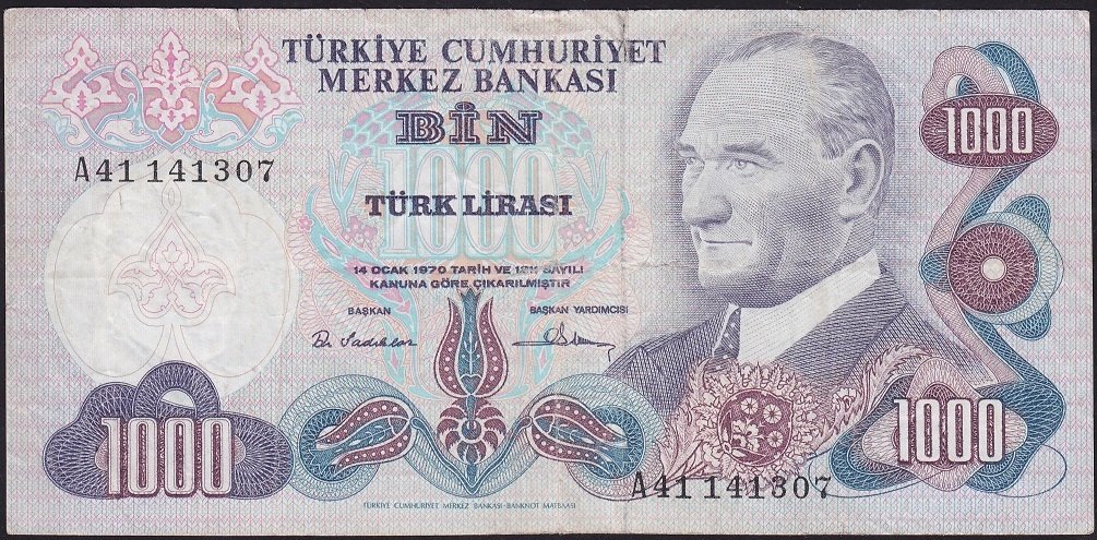 6.Emisyon 1.Tertip 1000 Lira A41 141307 Temiz