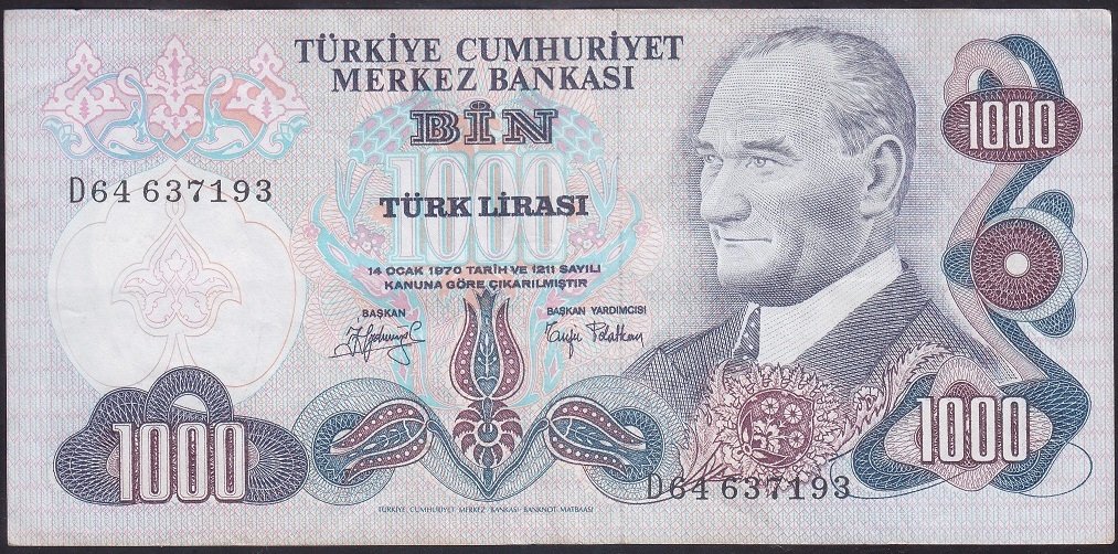 6.EMİSYON 2.TERTİP 1000 LİRA D64 637193 ÇOK TEMİZ +