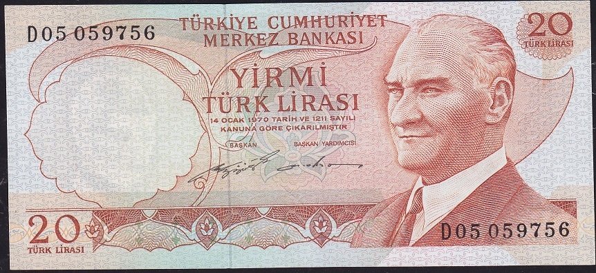 6.Emisyon 2.Tertip 20 Lira D05 059756 Çilaltı Çil