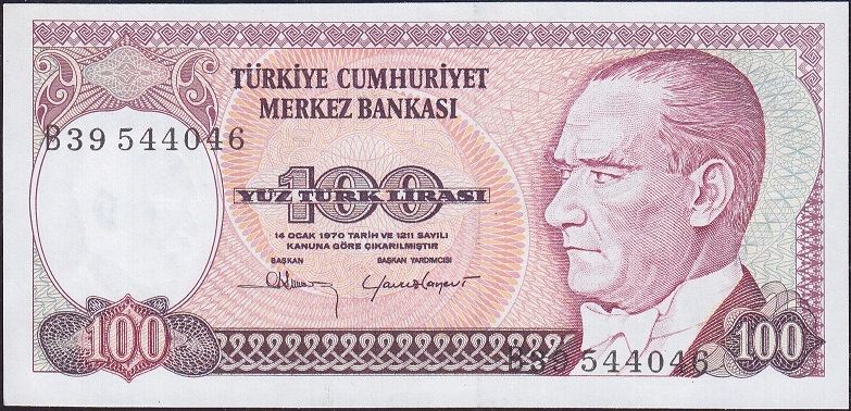7.Emisyon 1.Tertip 100 Lira B39 544046 Çil