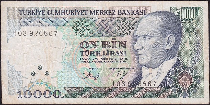 7.Emisyon 4.Tertip 10000 Lira I03 926867 Temiz
