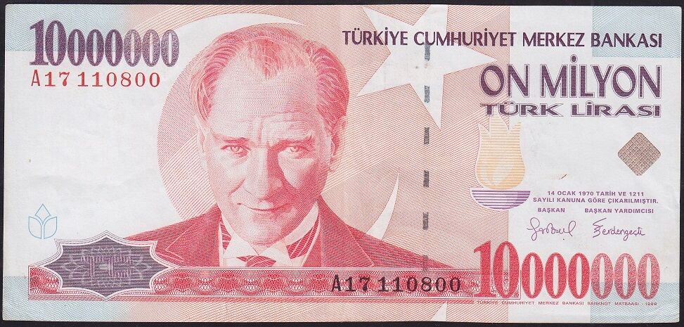 7.Emisyon 10000000 Lira A17 110800 Çok Temiz+