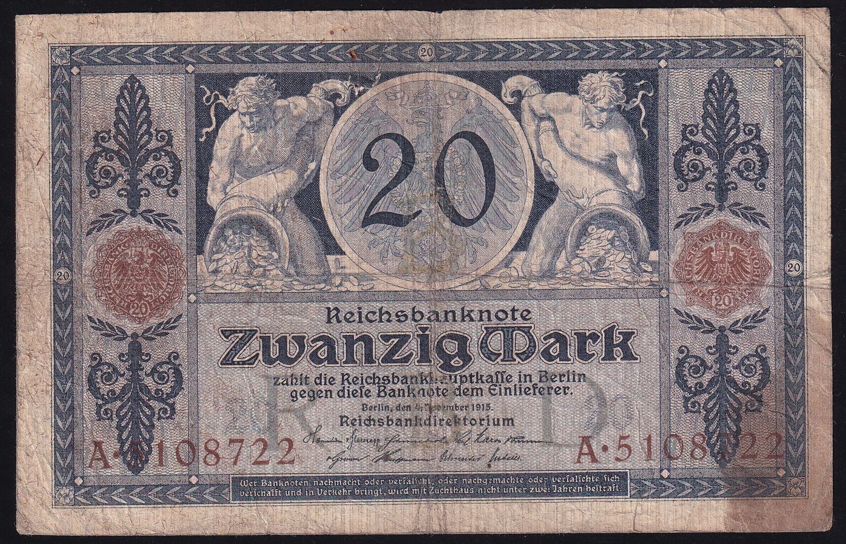Almanya 20 Mark 1915 Temiz (R53)