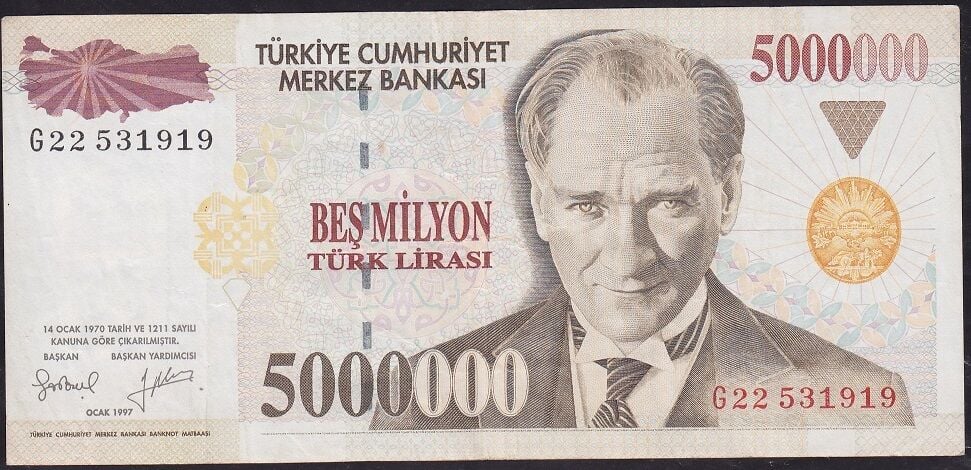 7.Emisyon 5.000.000 Lira G22 531919 Çok Temiz+