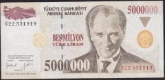 7.Emisyon 5000000 Lira G22 531919 Çok Temiz+