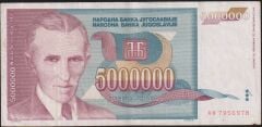 Yugoslavya 5.000.000 Dinar 1993 Çok Temiz+