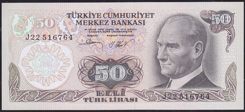 6.Emisyon 2.Tertip 50 Lira J22 516764 Çilaltı Çil