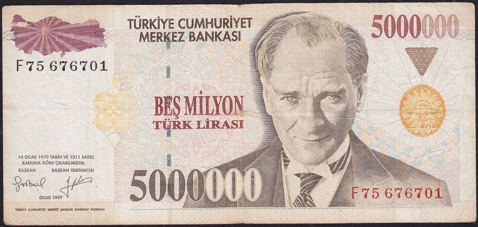 7.Emisyon 5 000 000 Lira F75 676701 Çok Temiz