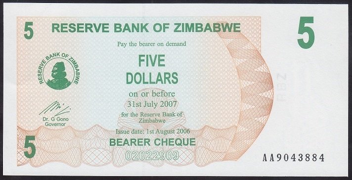 ZİMBABWE 5 DOLAR 2007 ÇİL