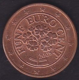 Avrupa 5 Euro Cent 2008 Avusturya