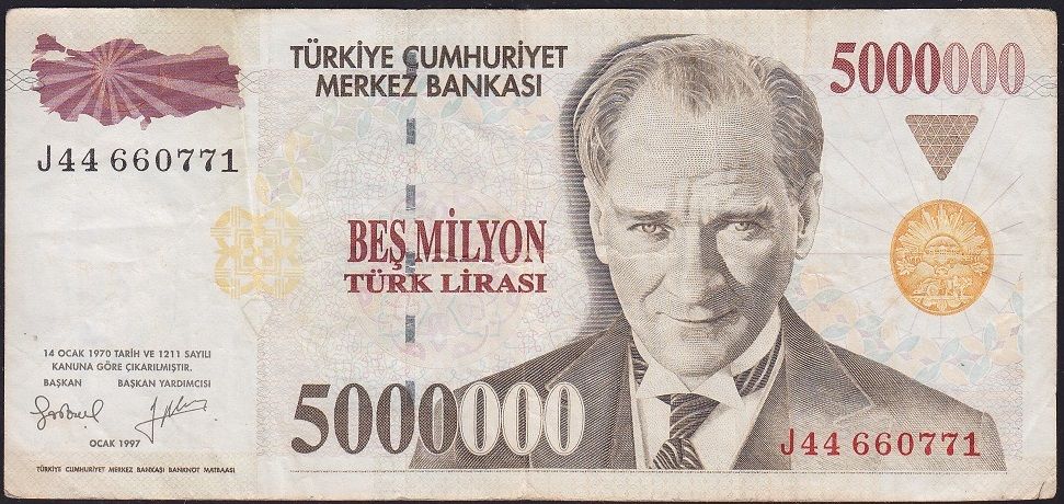 7.Emisyon 5 000 000 Lira J44 660771 Çok Temiz