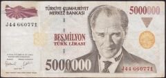 7.Emisyon 5 000 000 Lira J44 660771 Çok Temiz