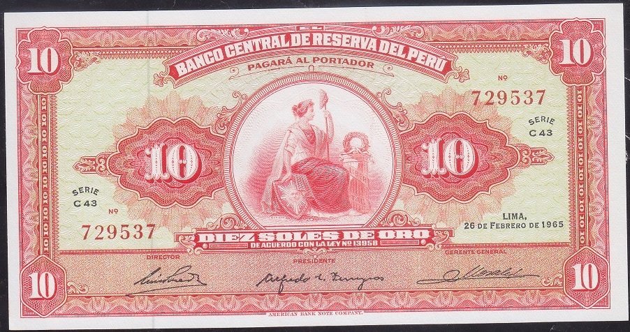 Peru 10 Soles 1965 Çil Pick 88