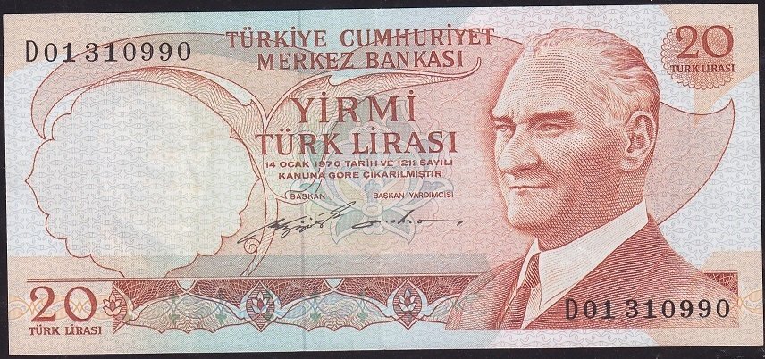 6.Emisyon 2.Tertip 20 Lira D01 310990 Çok Temiz+