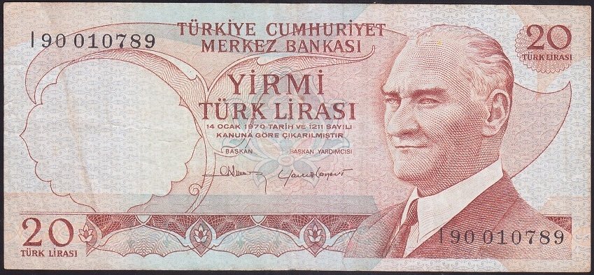 6.EMİSYON 4.TERTİP 20 LİRA I90 010789 ÇOK TEMİZ