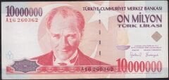 7.Emisyon 10000000 Lira A16 260362 Çok Temiz+