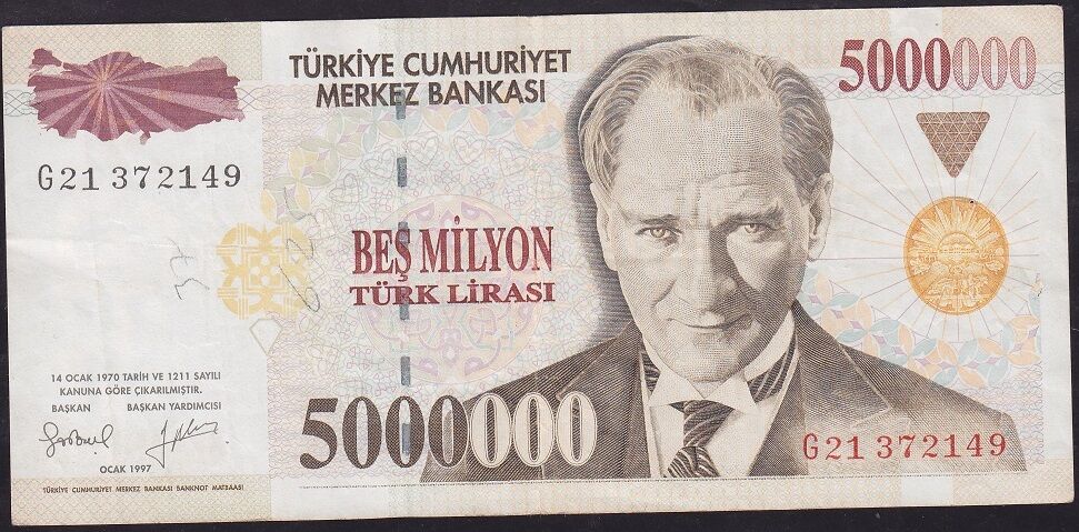 7.Emisyon 5000000 Lira G21 372149 Çok Temiz+