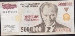 7.Emisyon 5000000 Lira G21 372149 Çok Temiz+