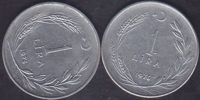 1976 Yılı 1 Lira Çok Temiz (Ters Düz Takım )