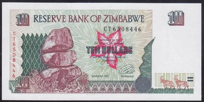 ZİMBABWE 10 DOLAR 1997 ÇİL eski kağıt para değerleri