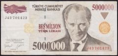 7.Emisyon 5 000 000 Lira J43 701423 Çok Temiz+