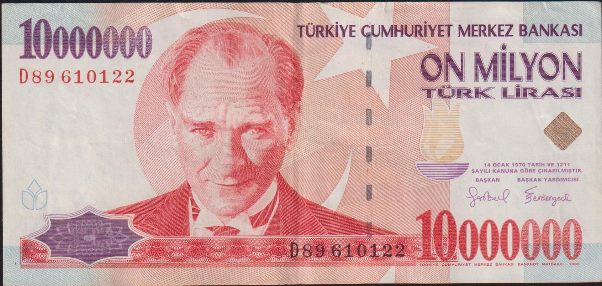 7.Emisyon 10 000 000 Lira D89 610122 Çok Çok Temiz