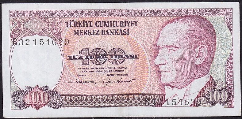 7.Emisyon 1.Tertip 100 Lira B32 154629 Ççt Çilaltı