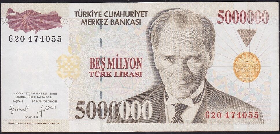 7.Emisyon 5.000.000 Lira G20 474055 Çok Temiz+