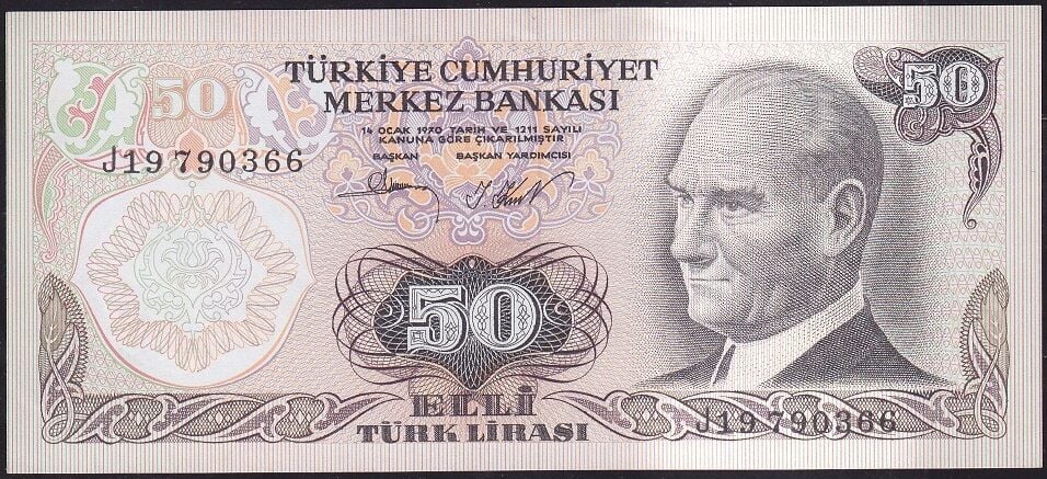 6.Emisyon 2.Tertip 50 Lira J19 790366 Çilaltı Çil