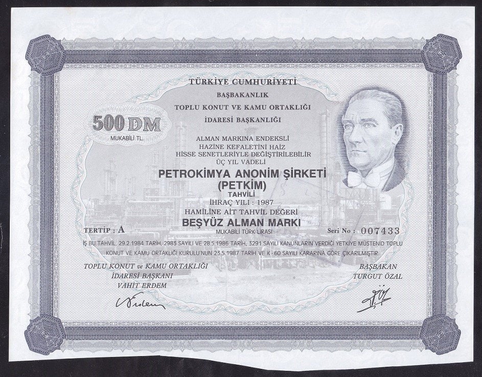 PETKİM HİSSE SENEDİ 500 MARK