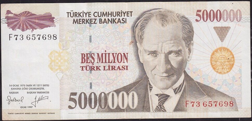 7.Emisyon 5 000 000 Lira F73 657698 Çok Temiz+