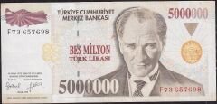 7.Emisyon 5 000 000 Lira F73 657698 Çok Temiz+