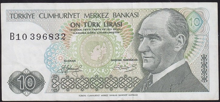 7.Emisyon 1.Tertip 10 Lira B10 396832 Çok Temiz +