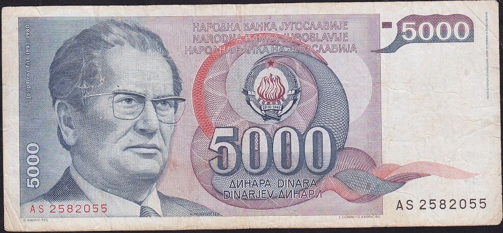 Yugoslavya 5000 Dinar 1985 Çok Temiz