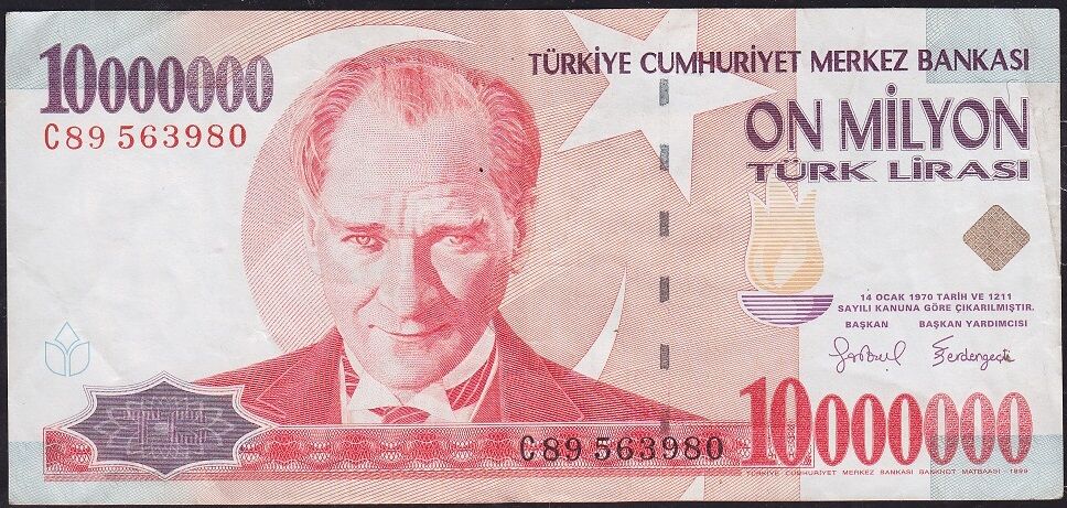 7.Emisyon 10 000 000 Lira C89 563980 Çok Temiz+