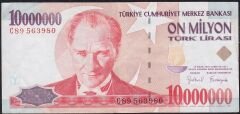 7.Emisyon 10 000 000 Lira C89 563980 Çok Temiz+