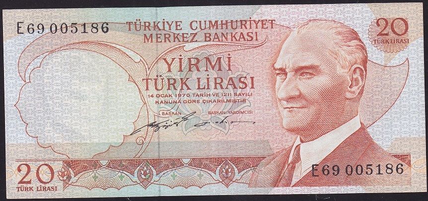 6.Emisyon 2.Tertip 20 Lira E69 005186 Çilaltı