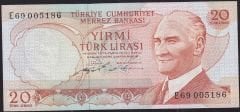 6.Emisyon 2.Tertip 20 Lira E69 005186 Çilaltı