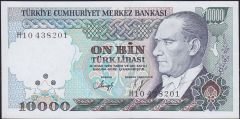 7.Emisyon 3.Tertip 10000 Lira H10 438201 Çilaltı (Ortada bombe var)