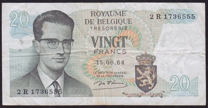 Belçika 20 Frank 1964 Çok Temiz+ Pick 138