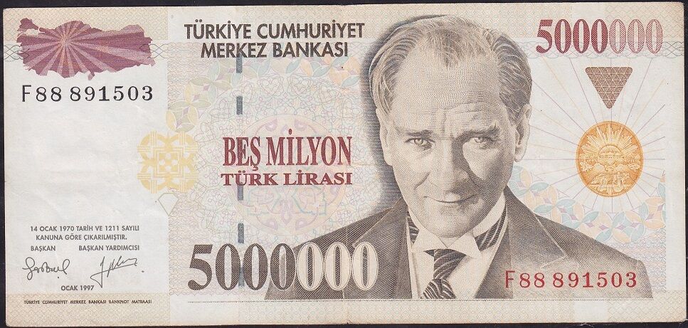7.Emisyon 5000000 Lira F88 891503 Çok Temiz+
