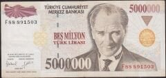 7.Emisyon 5000000 Lira F88 891503 Çok Temiz+