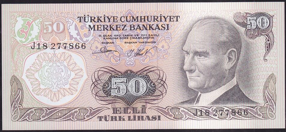 6.Emisyon 2.Tertip 50 Lira J18 277866 Çil