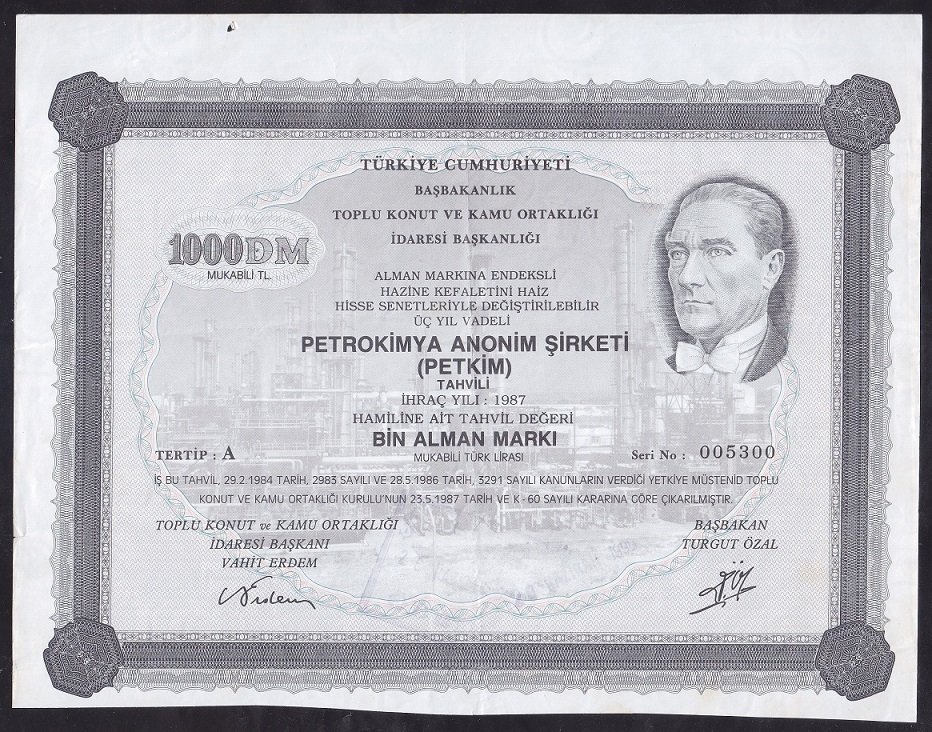 PETKİM HİSSE SENEDİ 1000 MARK