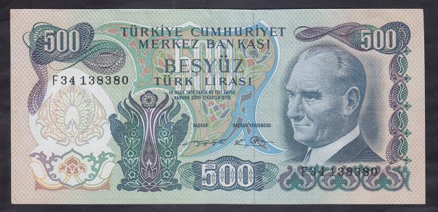 6.EMİSYON 2.TERTİP 500 LİRA F34 138380 ÇOK ÇOK TEMİZ