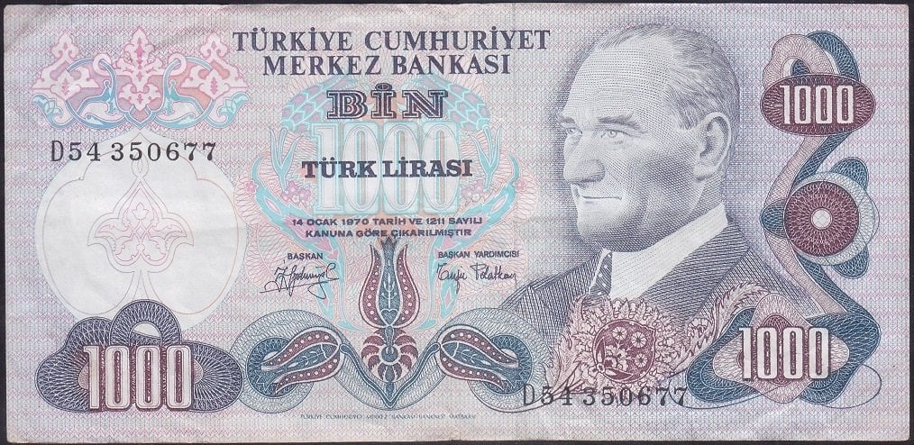 6.EMİSYON 2.TERTİP 1000 LİRA D54 350677 ÇOK ÇOK TEMİZ