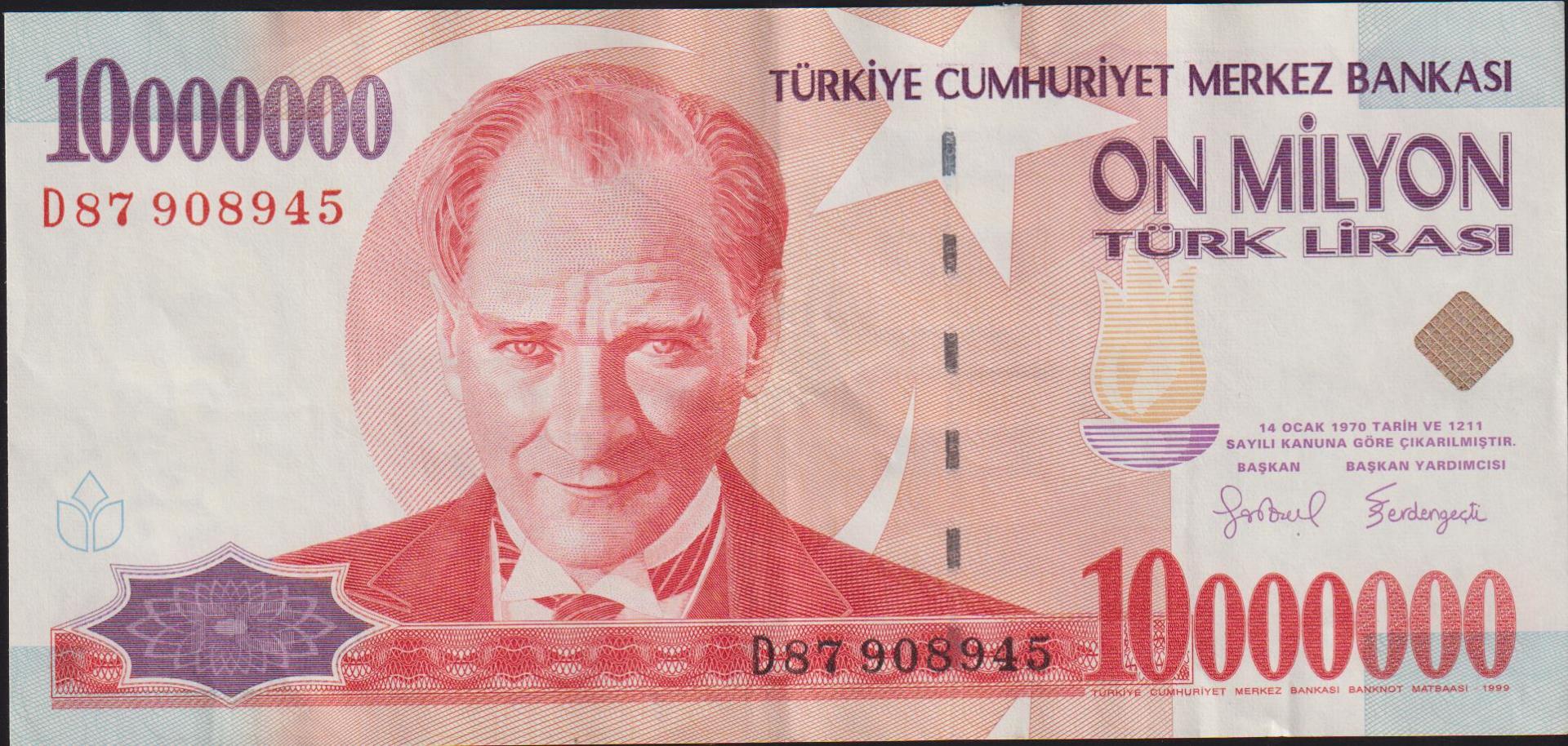 7.Emisyon 10 000 000 Lira D87 908945 Çok Çok Temiz